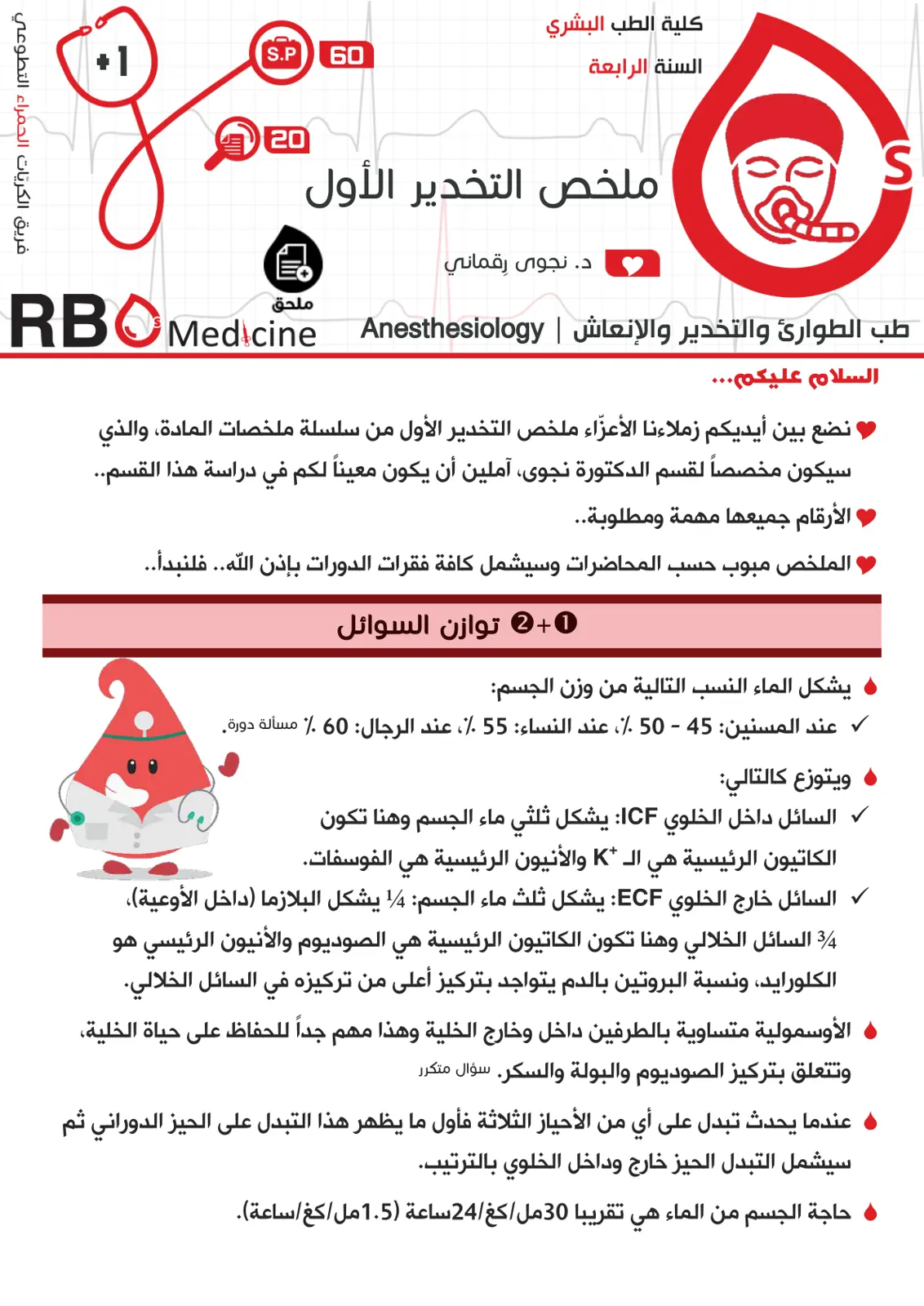 غلاف تقرير ملخص التخدير الأول