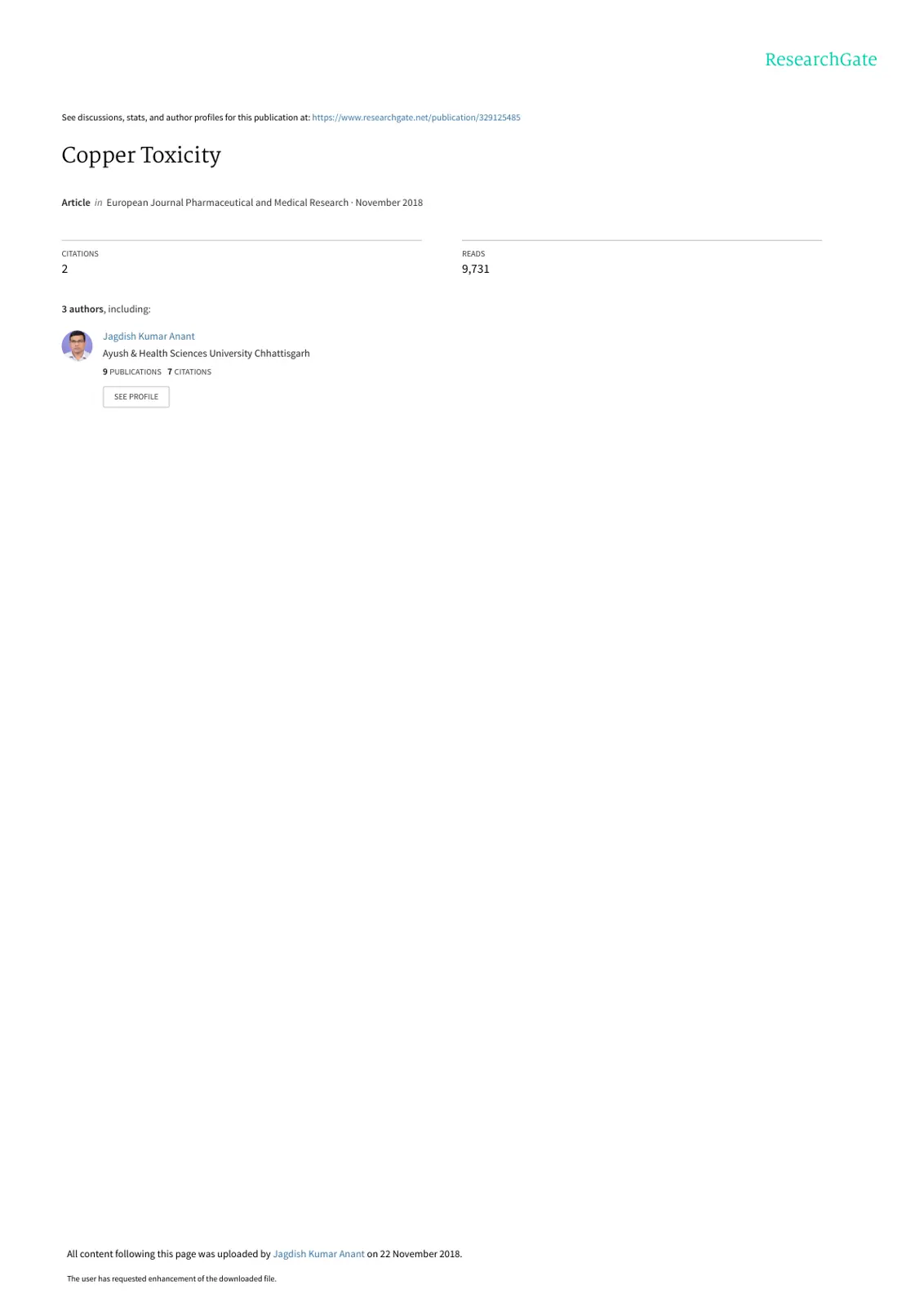 غلاف تقرير Copper Toxicity