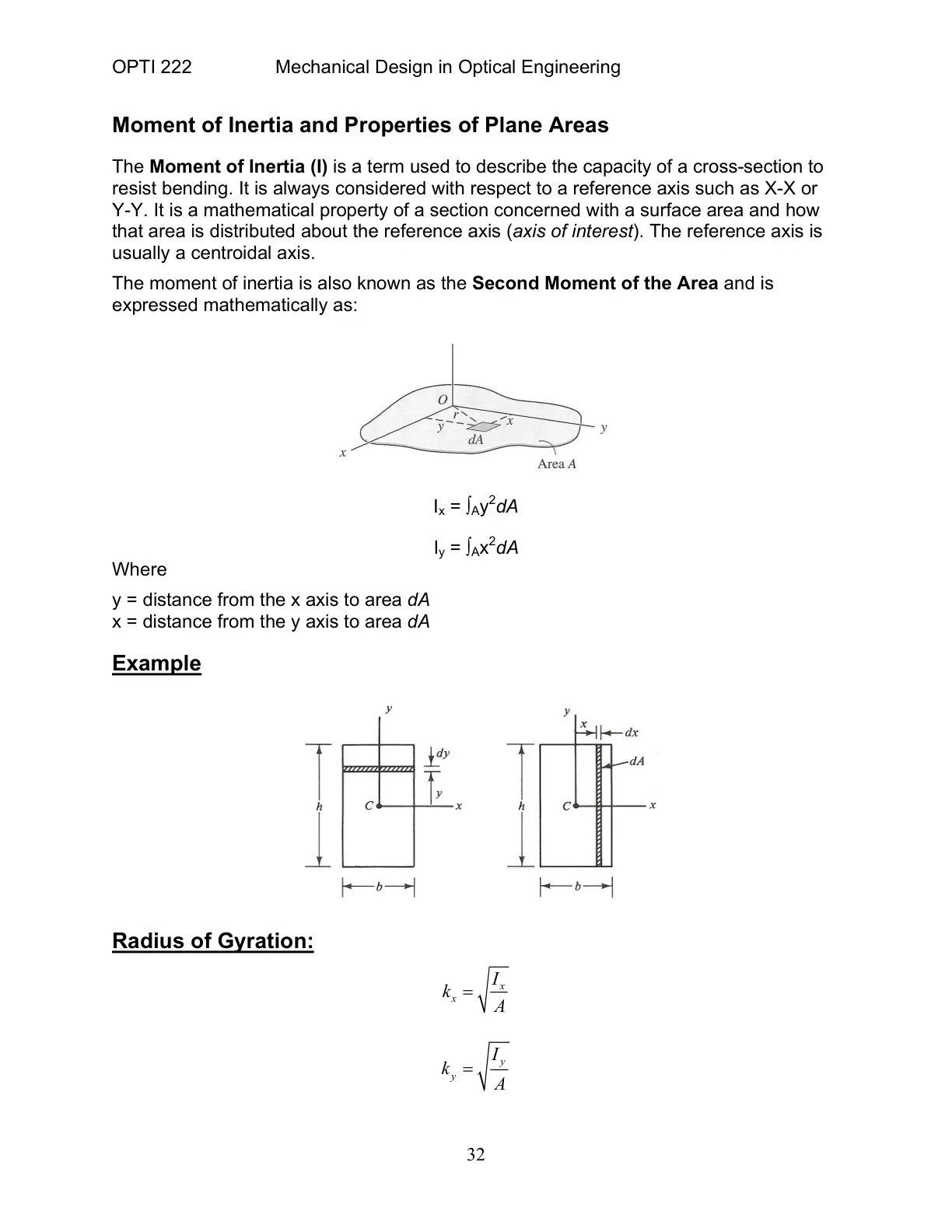 غلاف تقرير Moment of Inertia and Properties of Plane Areas