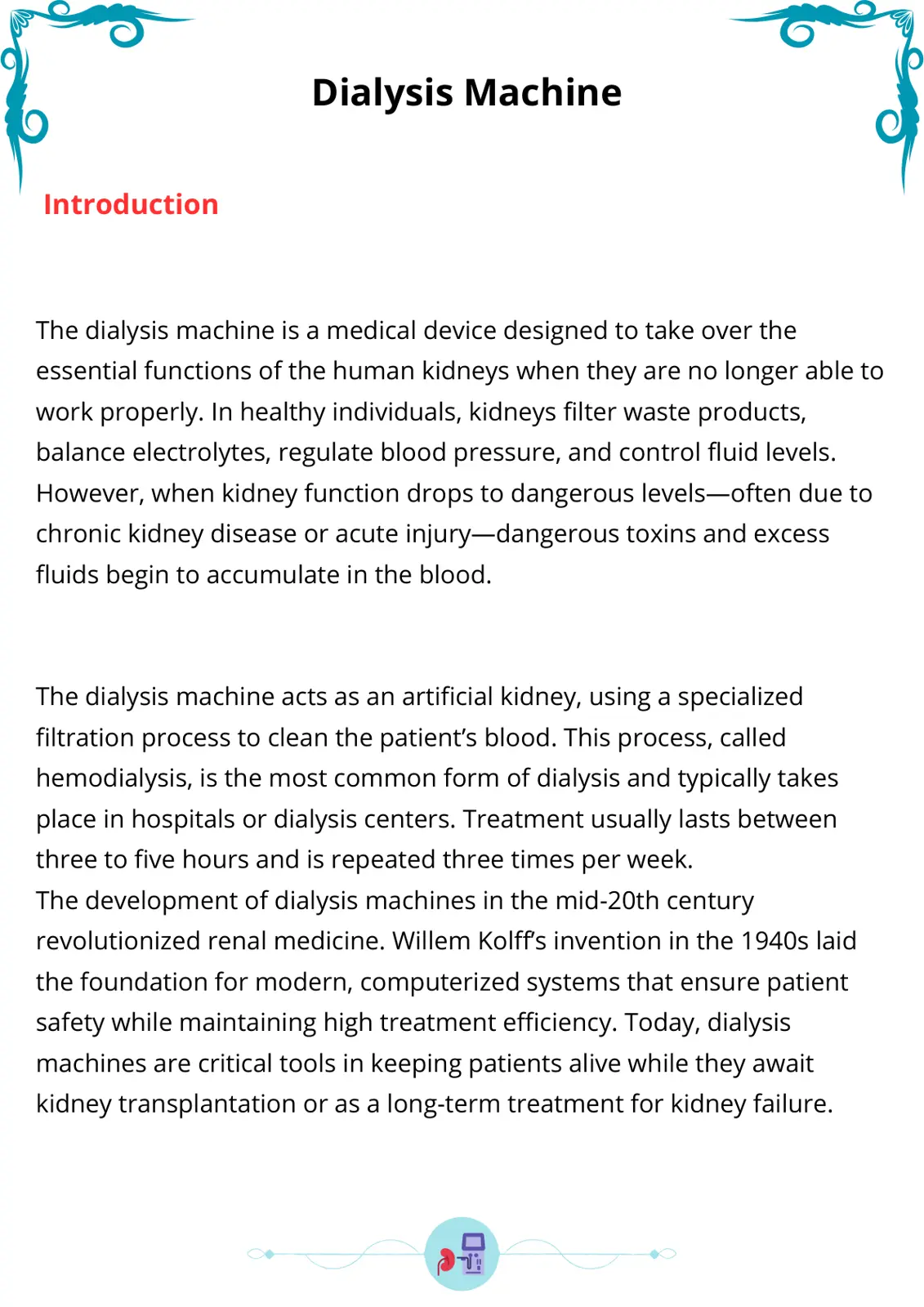 غلاف تقرير Dialysis Machine