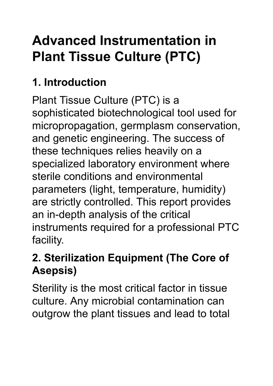 غلاف تقرير Advanced Instrumentation in Plant Tissue Culture (PTC)