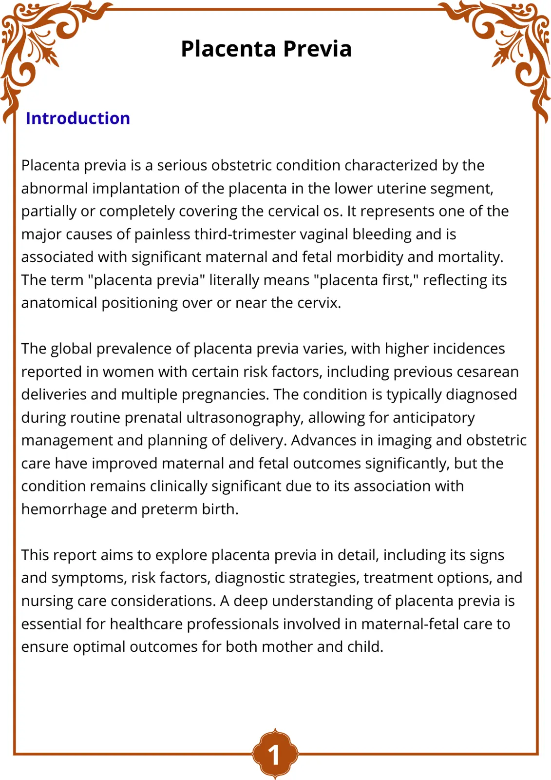 غلاف تقرير Placenta Previa