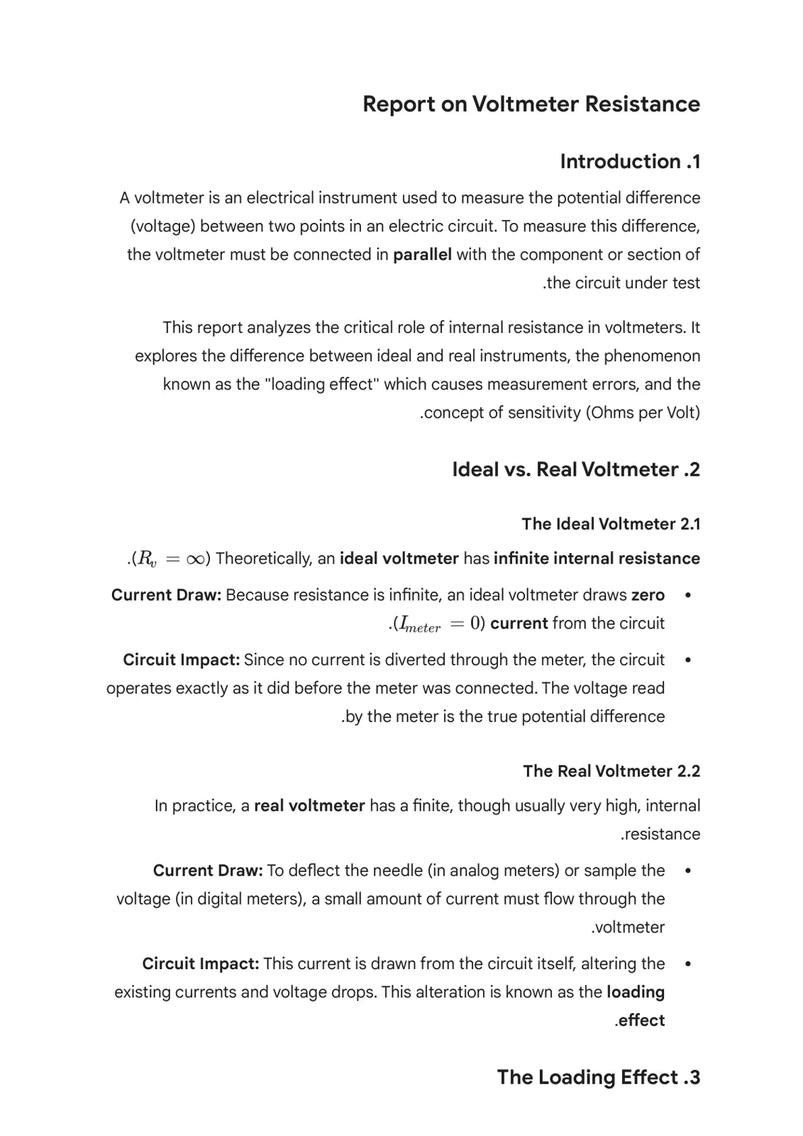 غلاف تقرير Report on Voltmeter Resistance