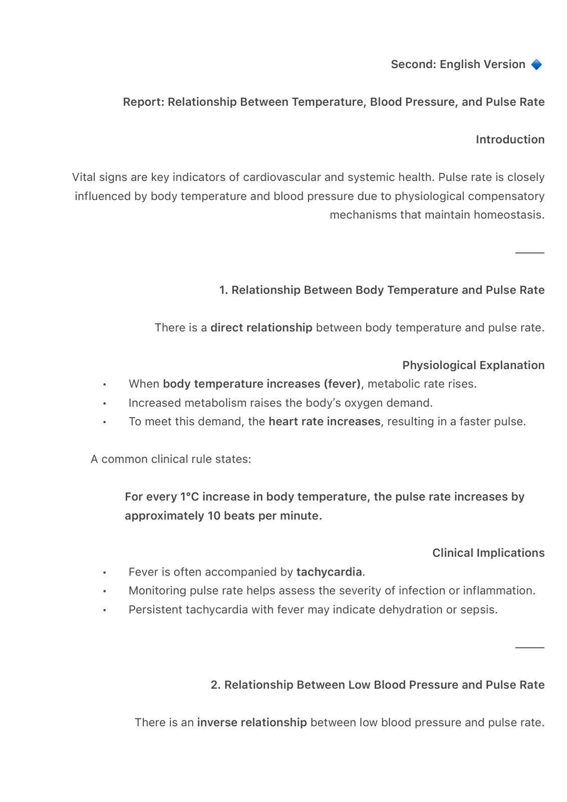 غلاف تقرير Relationship Between Temperature, Blood Pressure, and Pulse Rate