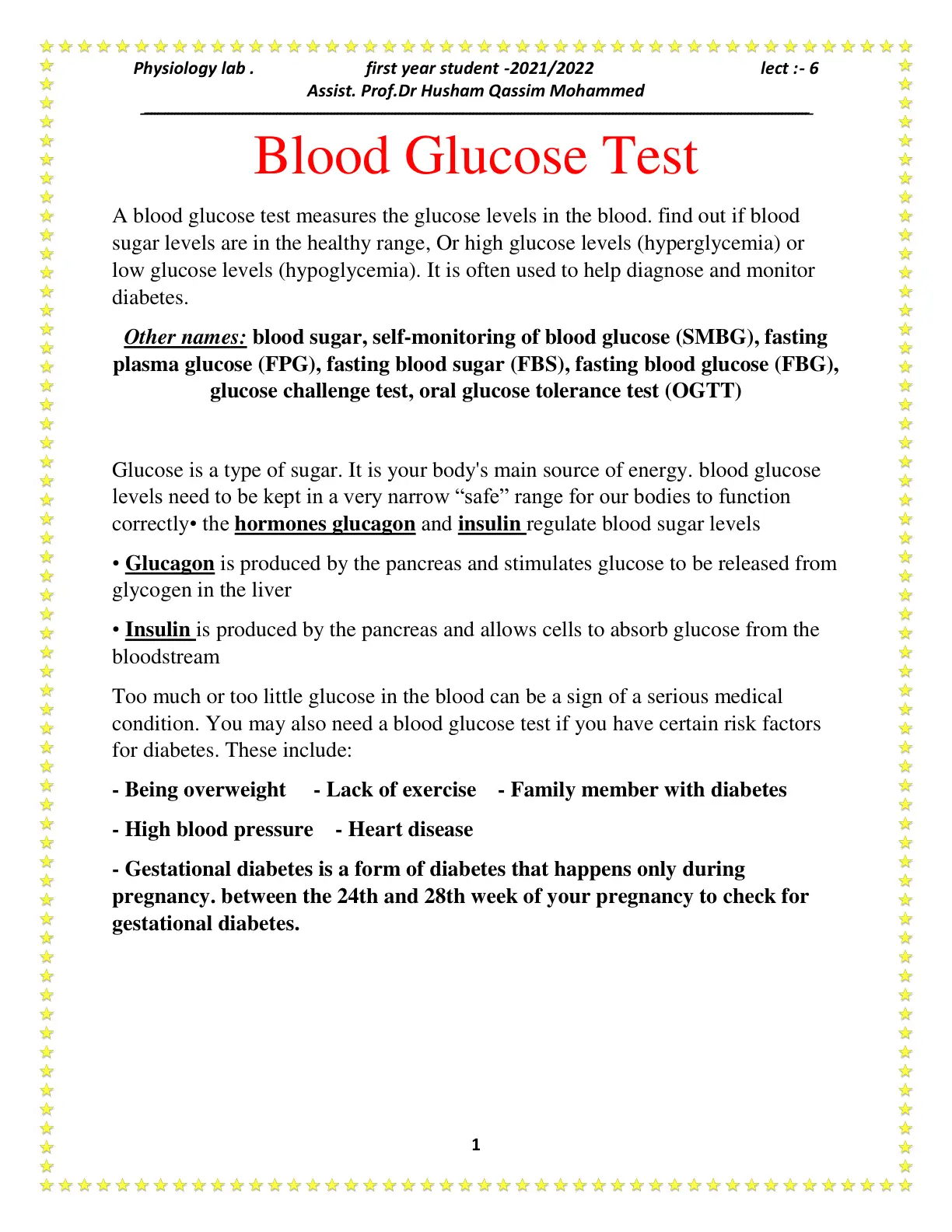 غلاف تقرير Blood Glucose Test