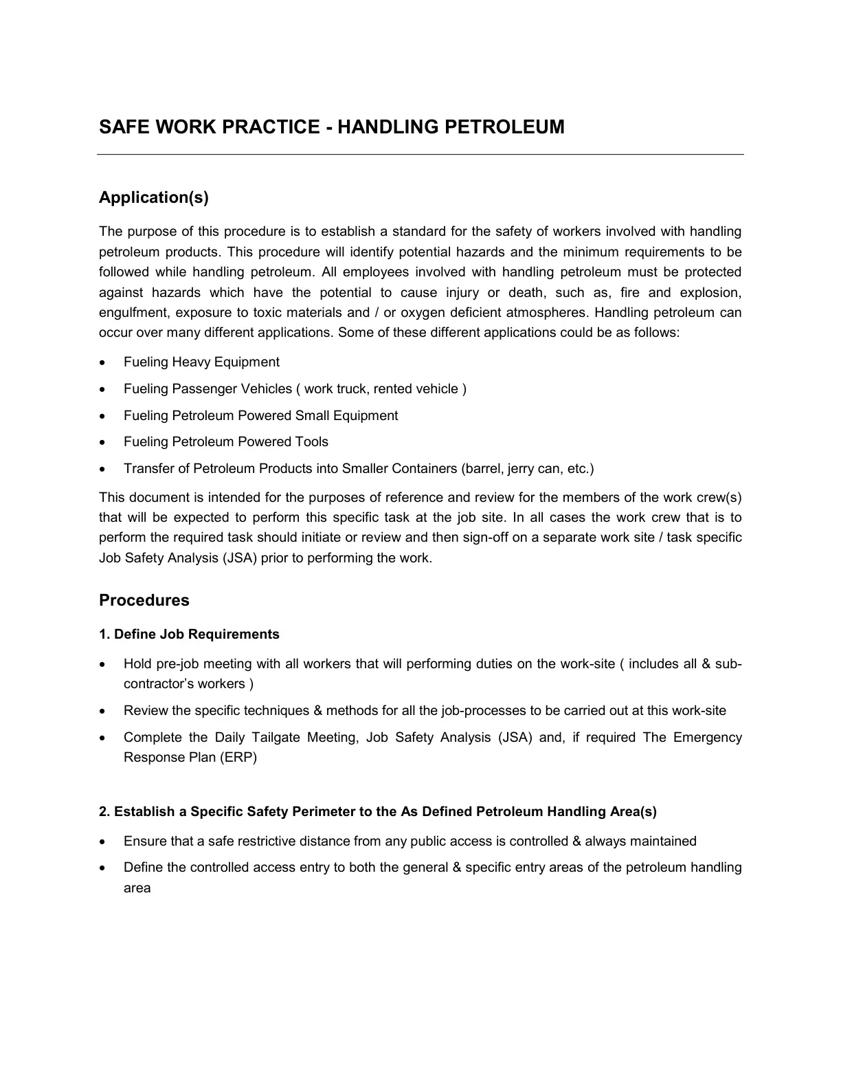 غلاف تقرير SAFE WORK PRACTICE - HANDLING PETROLEUM
