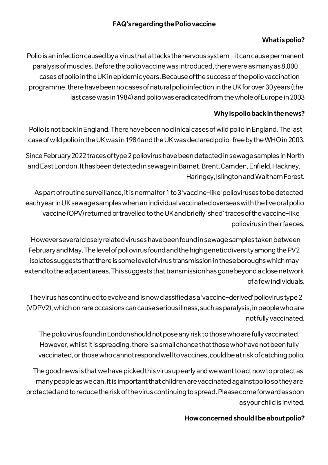غلاف تقرير FAQ's Regarding the Polio Vaccine