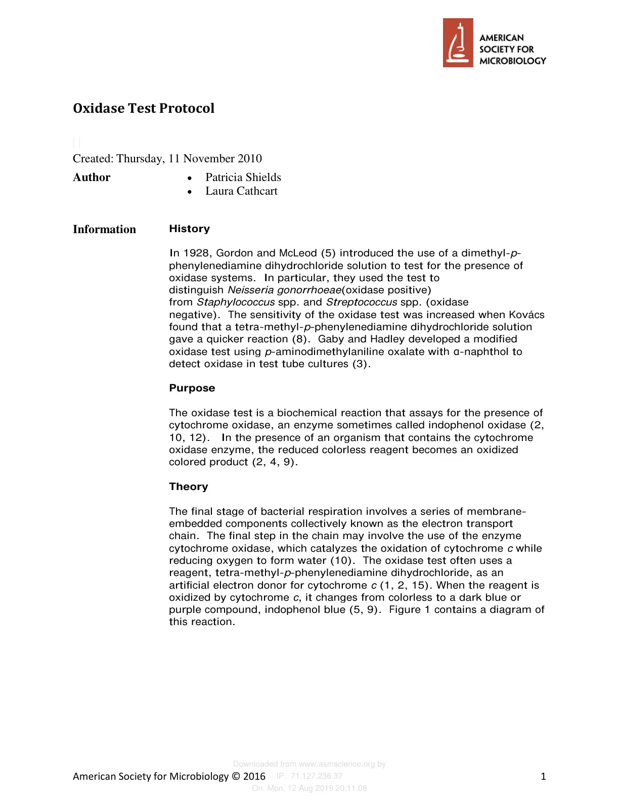 غلاف تقرير Oxidase Test Protocol