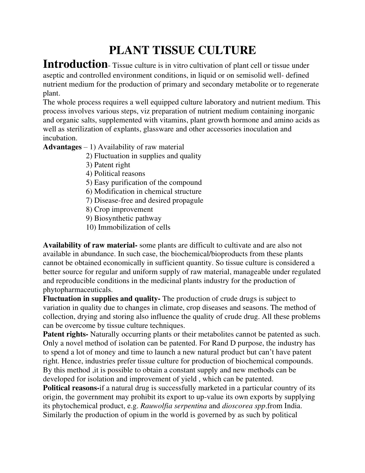 غلاف تقرير PLANT TISSUE CULTURE: Introduction