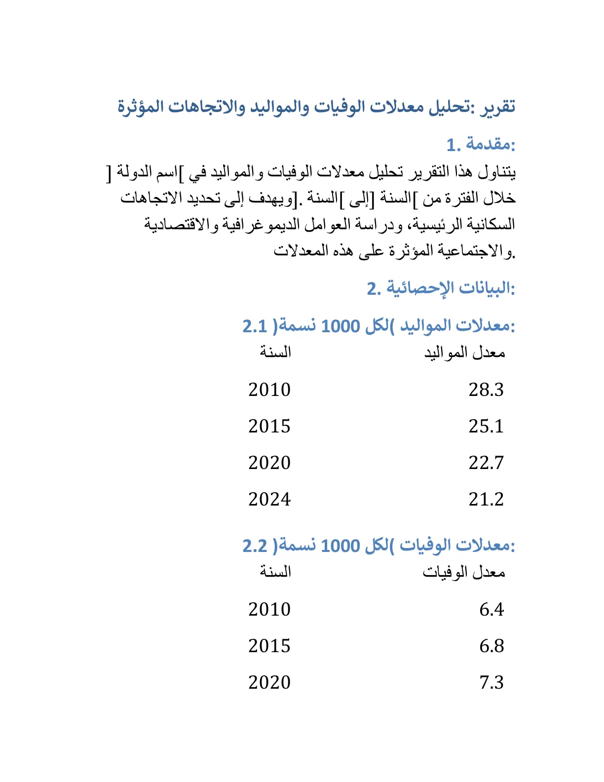 غلاف تقرير تحليل معدلات الوفيات والمواليد والاتجاهات المؤثرة
