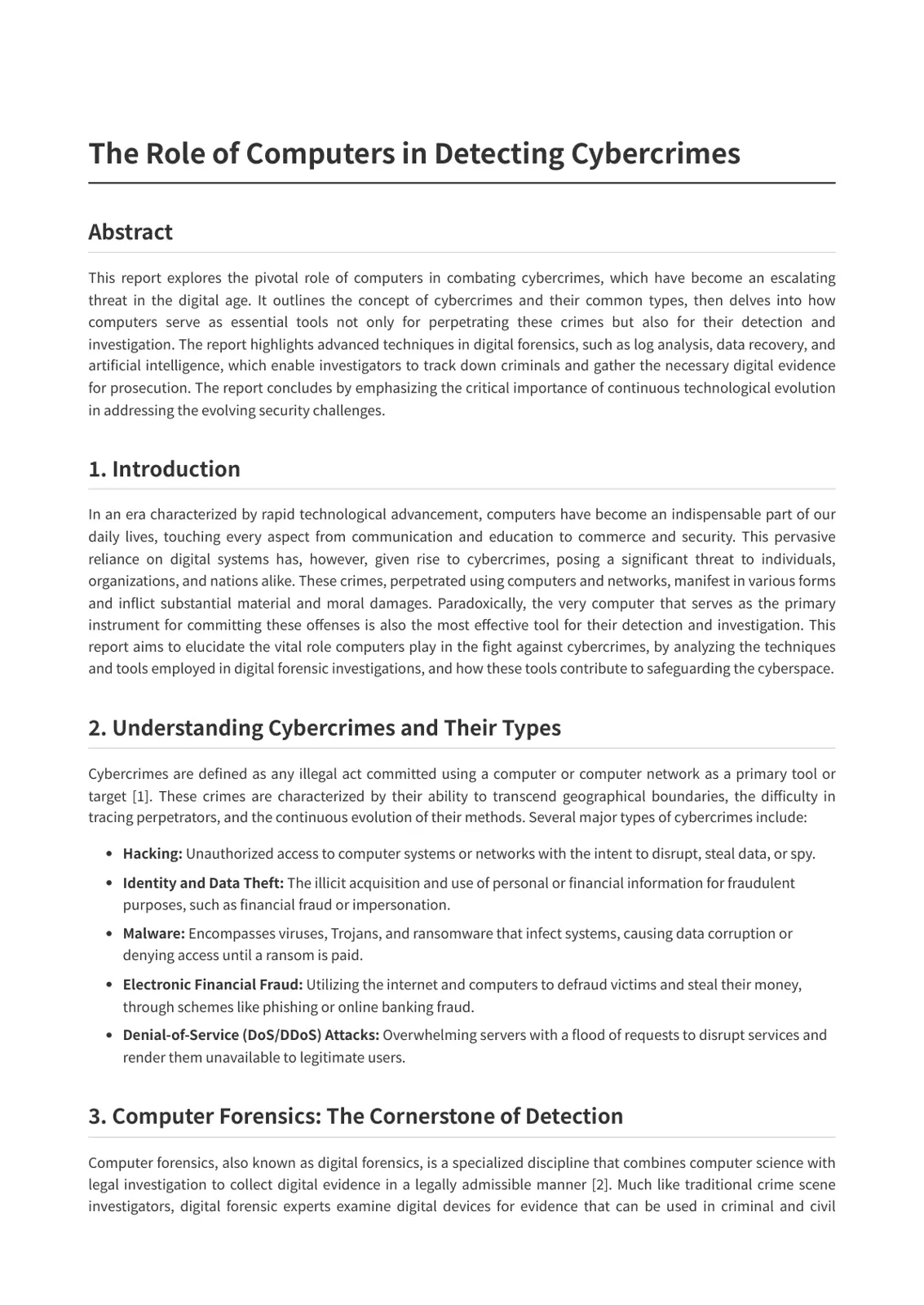 غلاف تقرير The Role of Computers in Detecting Cybercrimes