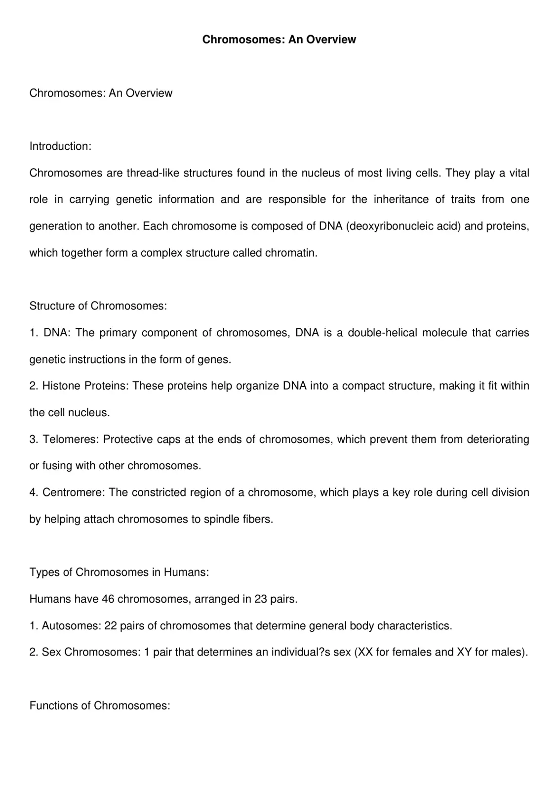 غلاف تقرير Chromosomes: An Overview
