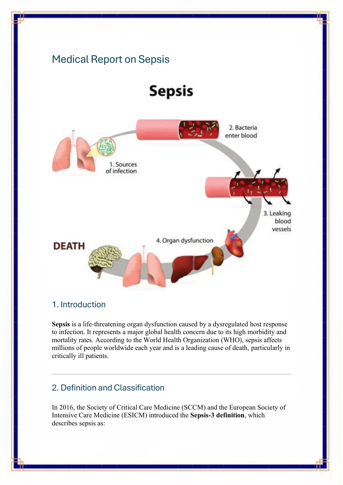 غلاف تقرير Medical Report on Sepsis