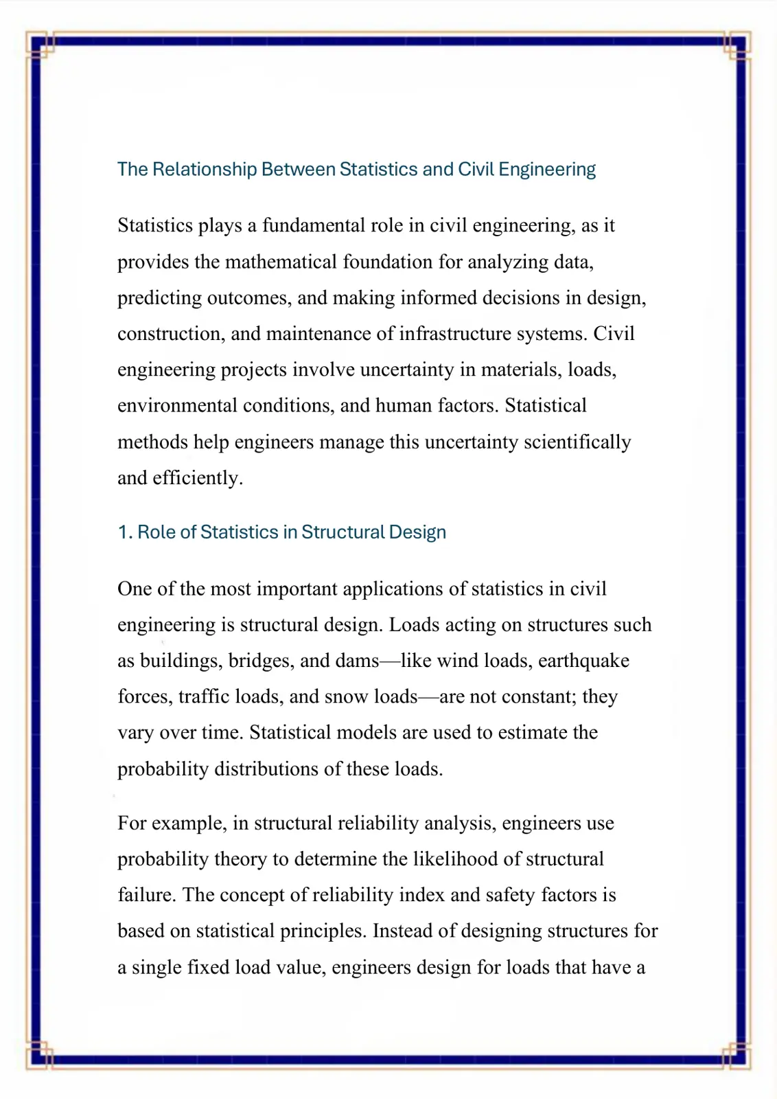 غلاف تقرير The Relationship Between Statistics and Civil Engineering