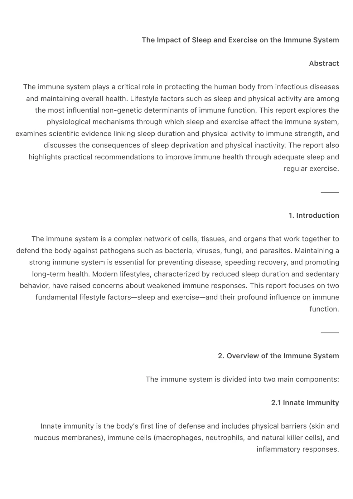 غلاف تقرير The Impact of Sleep and Exercise on the Immune System