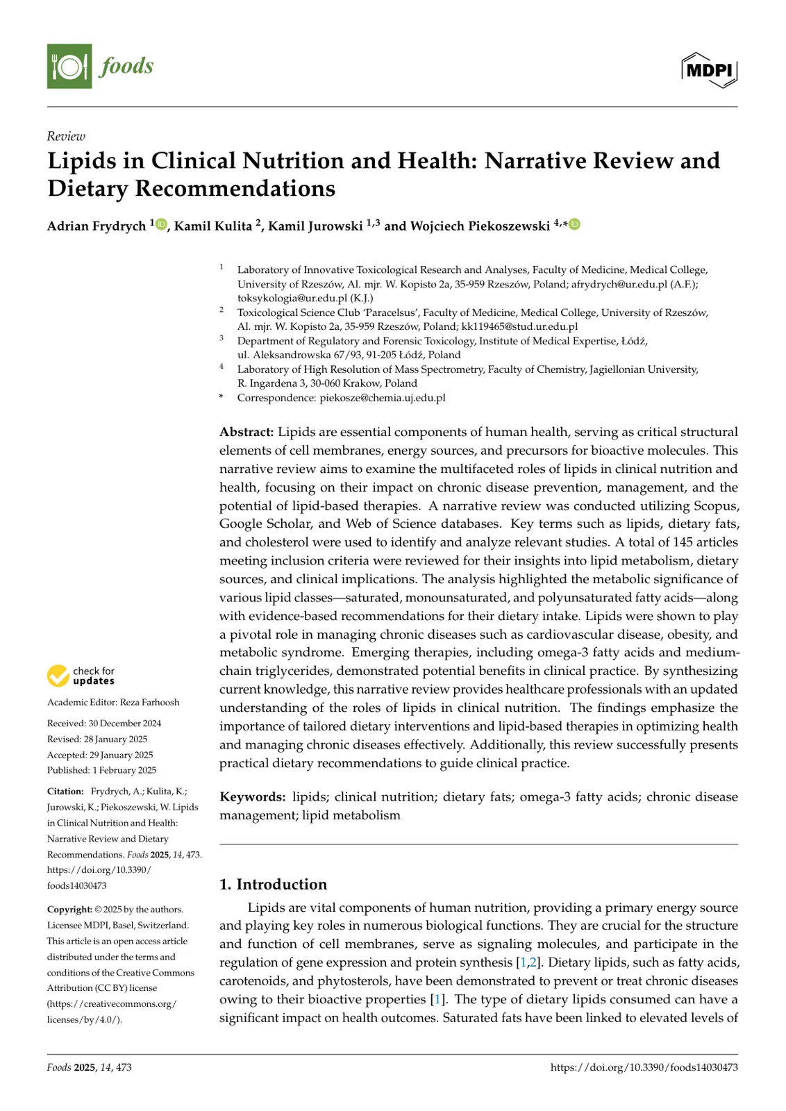 غلاف تقرير Lipids in Clinical Nutrition and Health: Narrative Review and Dietary Recommendations