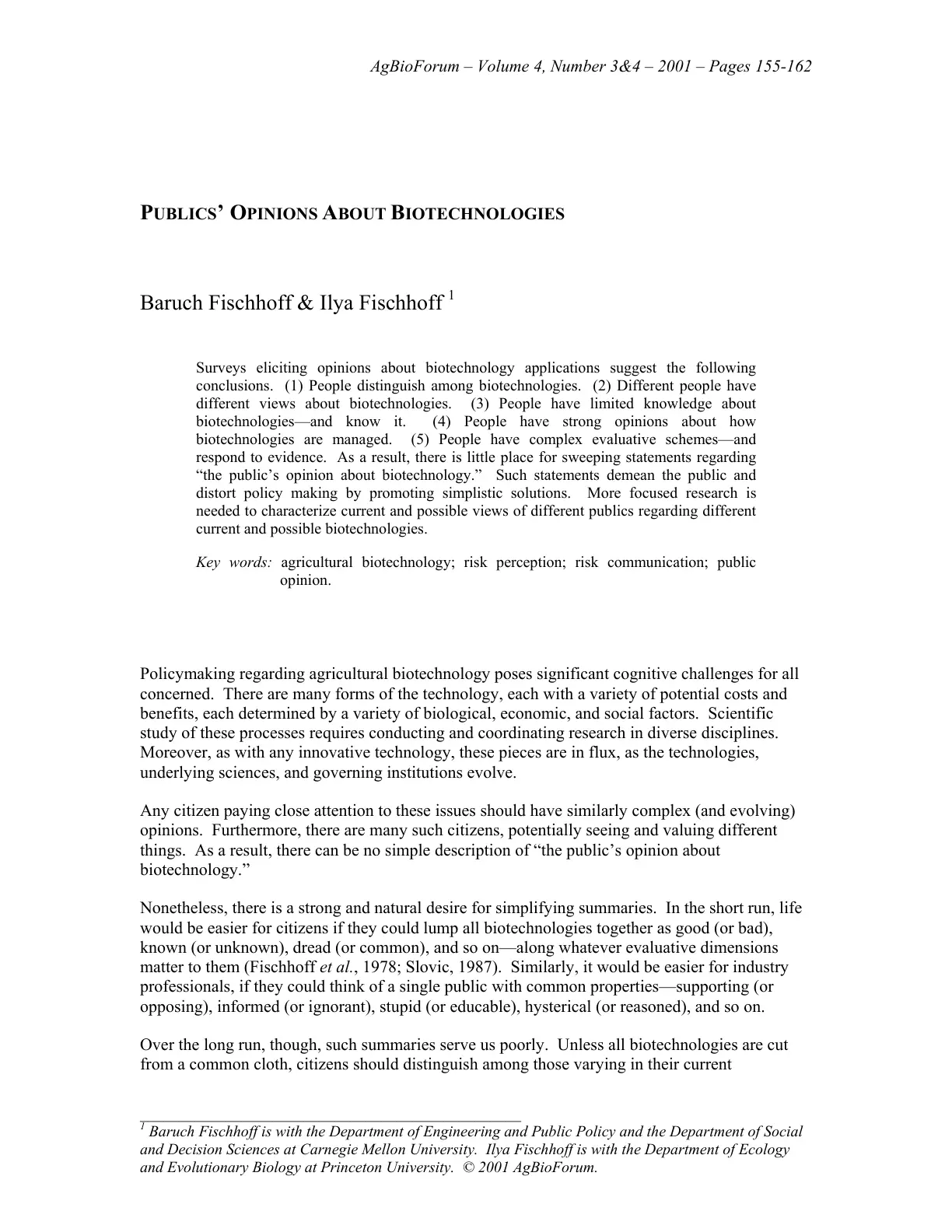 غلاف تقرير Publics' Opinions about Biotechnologies