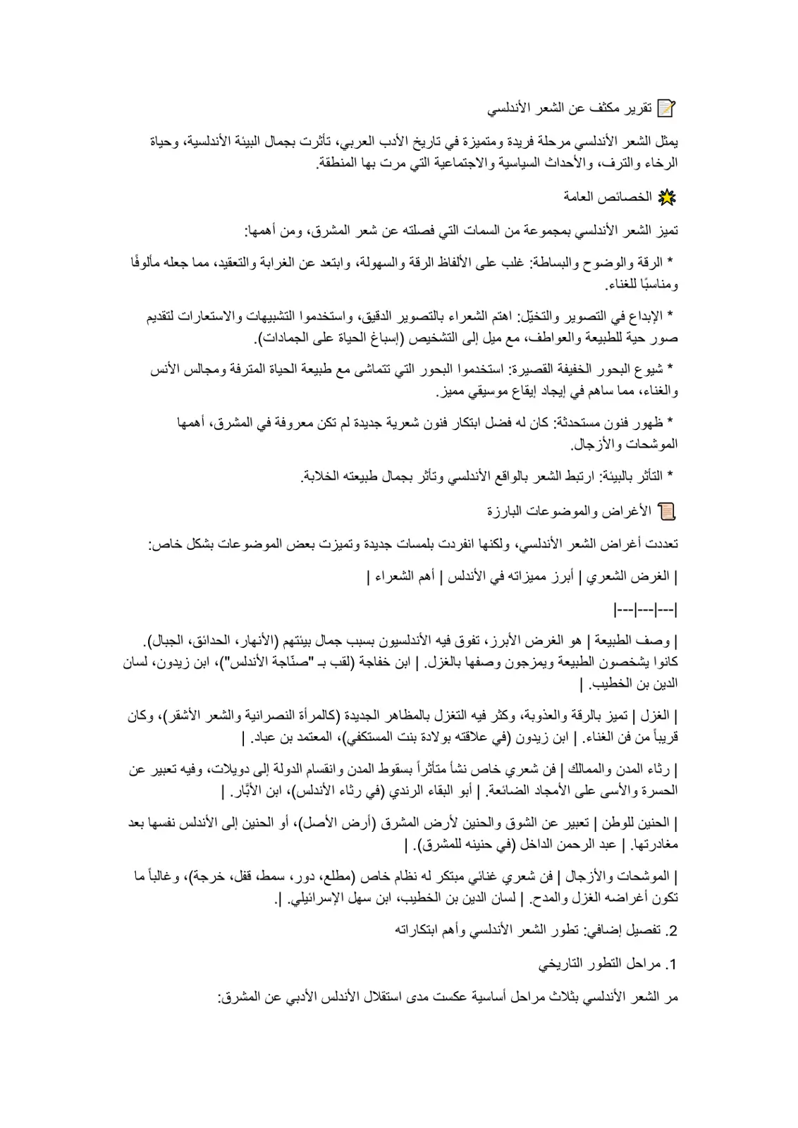 غلاف تقرير تقرير مكثف عن الشعر الأندلسي