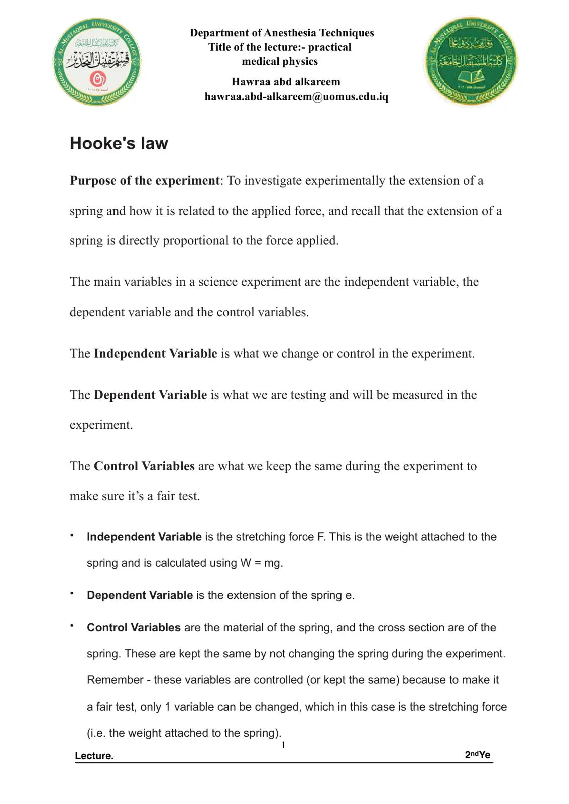 غلاف تقرير Practical Medical Physics: Hooke's law
