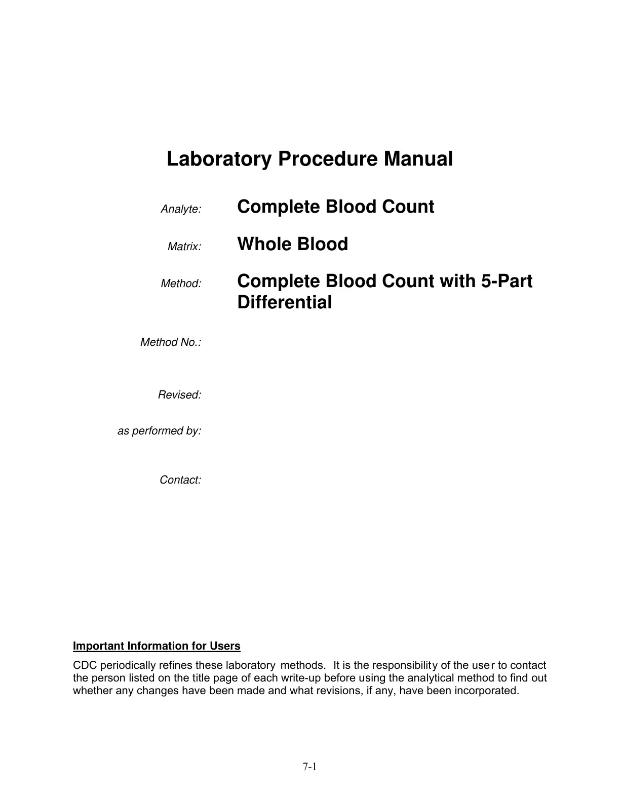 غلاف تقرير Laboratory Procedure Manual