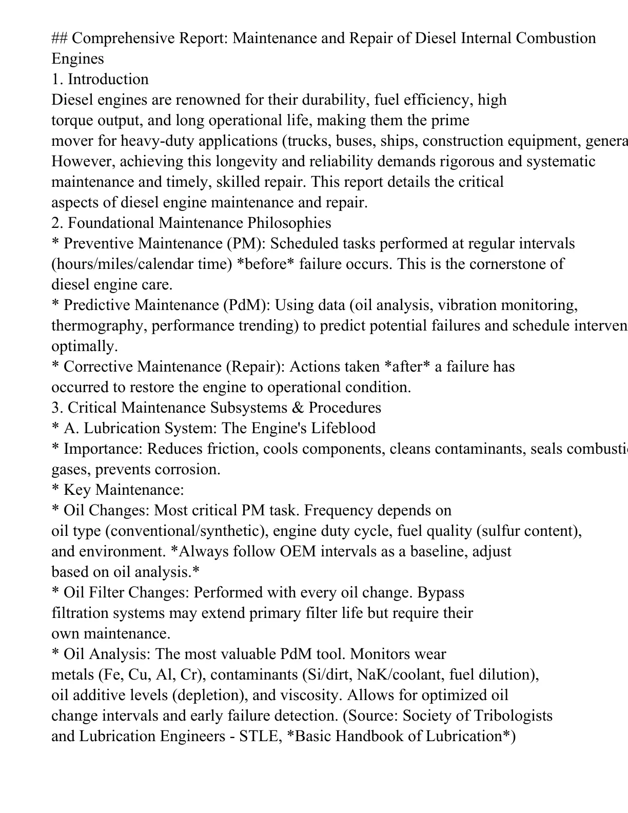 غلاف تقرير Comprehensive Report: Maintenance and Repair of Diesel Internal Combustion Engines