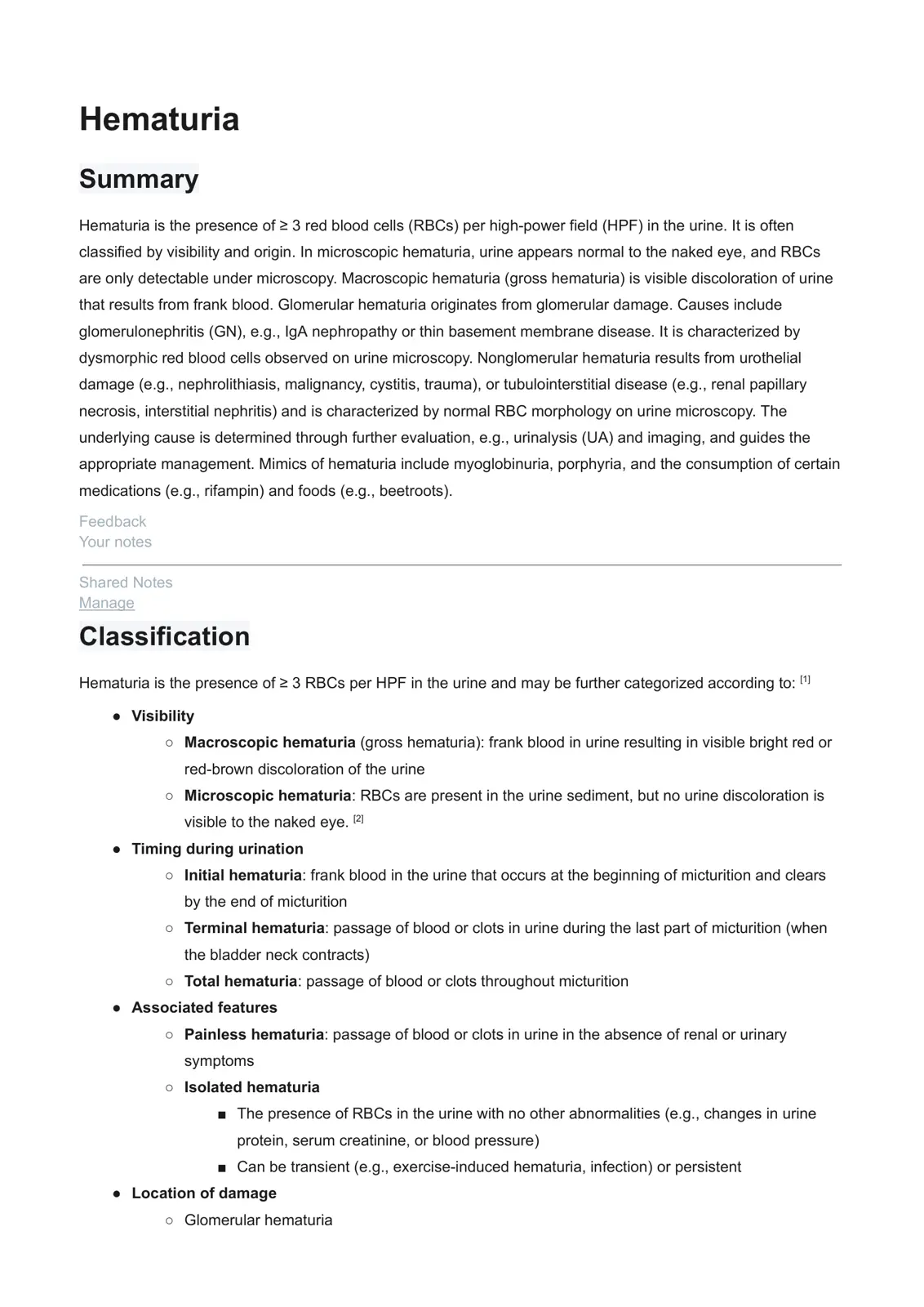 غلاف تقرير Hematuria Summary