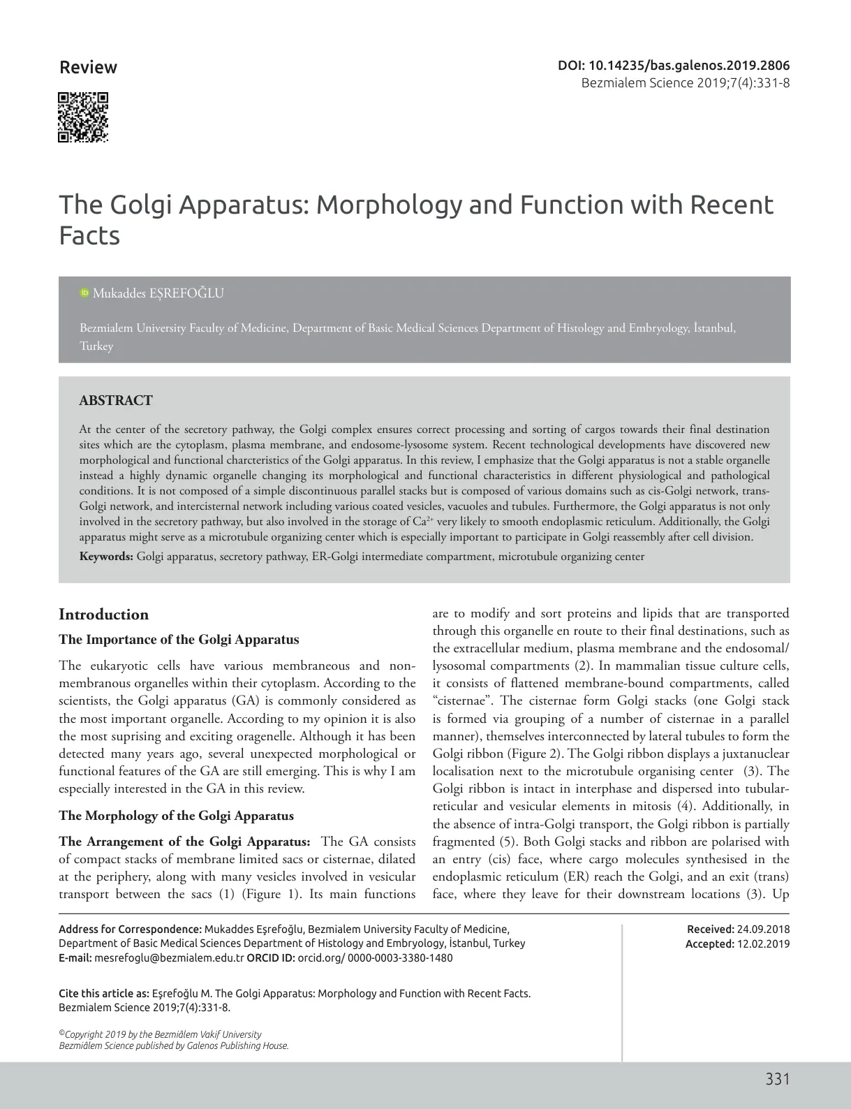 غلاف تقرير The Golgi Apparatus: Morphology and Function with Recent Facts