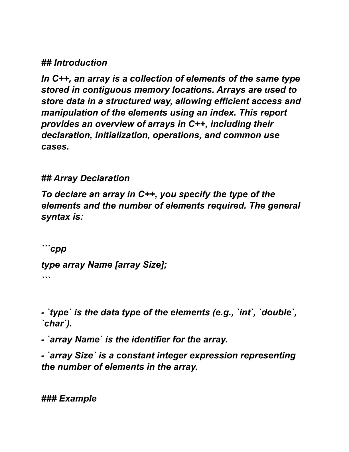 غلاف تقرير Arrays in C++