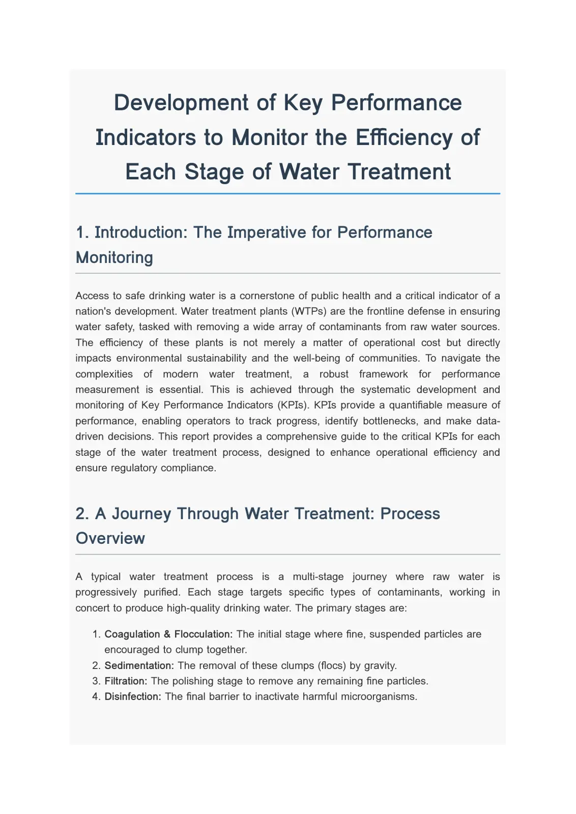 غلاف تقرير Development of Key Performance Indicators to Monitor the Efficiency of Each Stage of Water Treatment