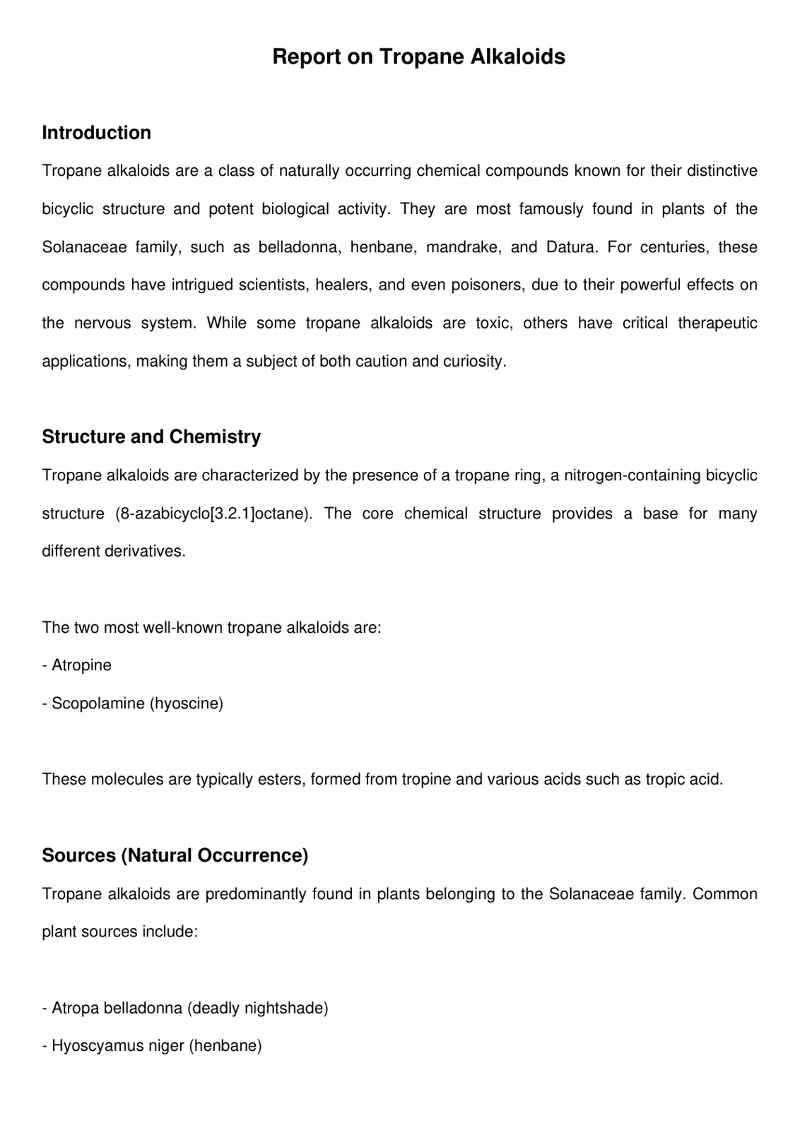غلاف تقرير Report on Tropane Alkaloids