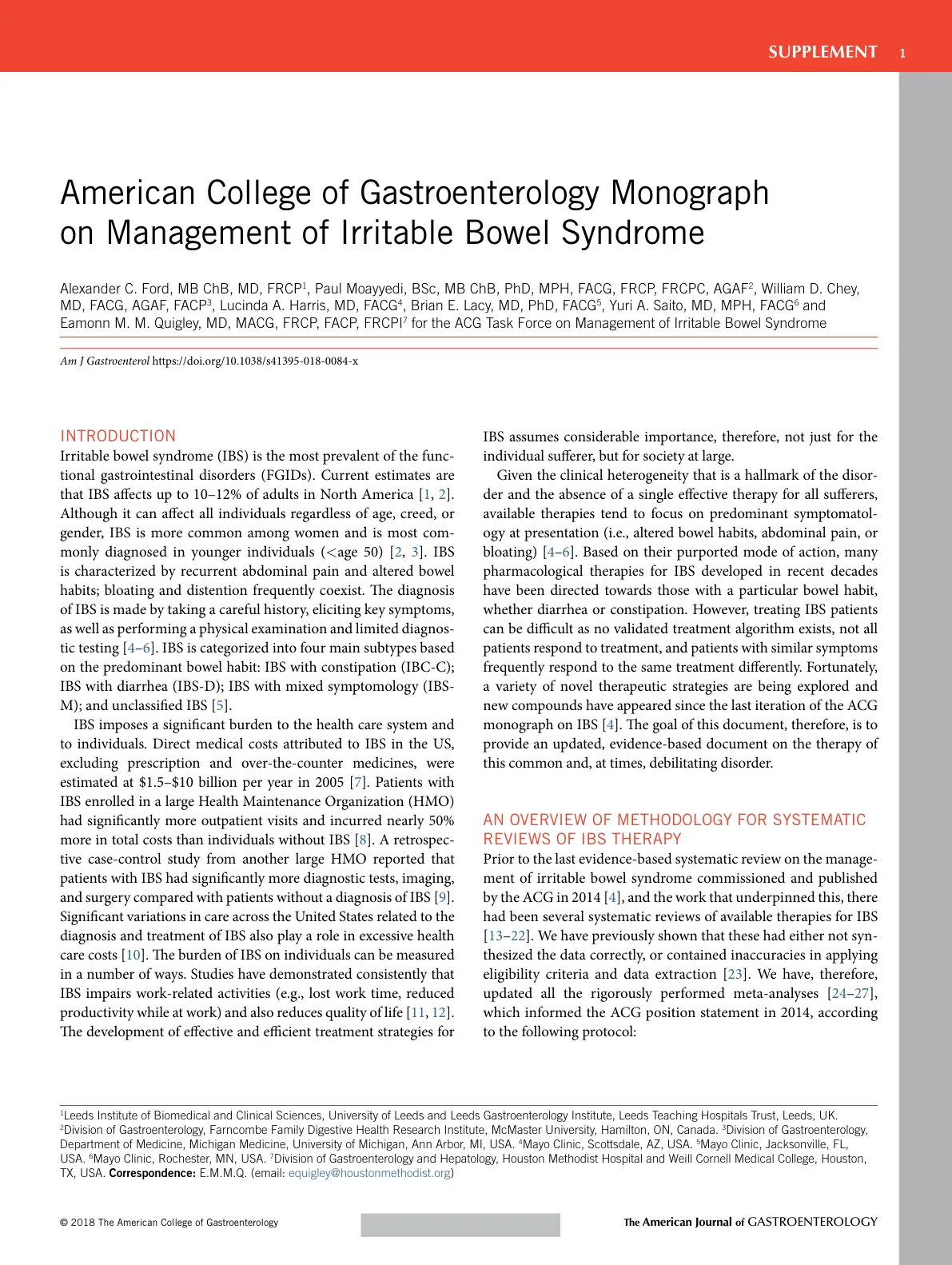غلاف تقرير American College of Gastroenterology Monograph on Management of Irritable Bowel Syndrome
