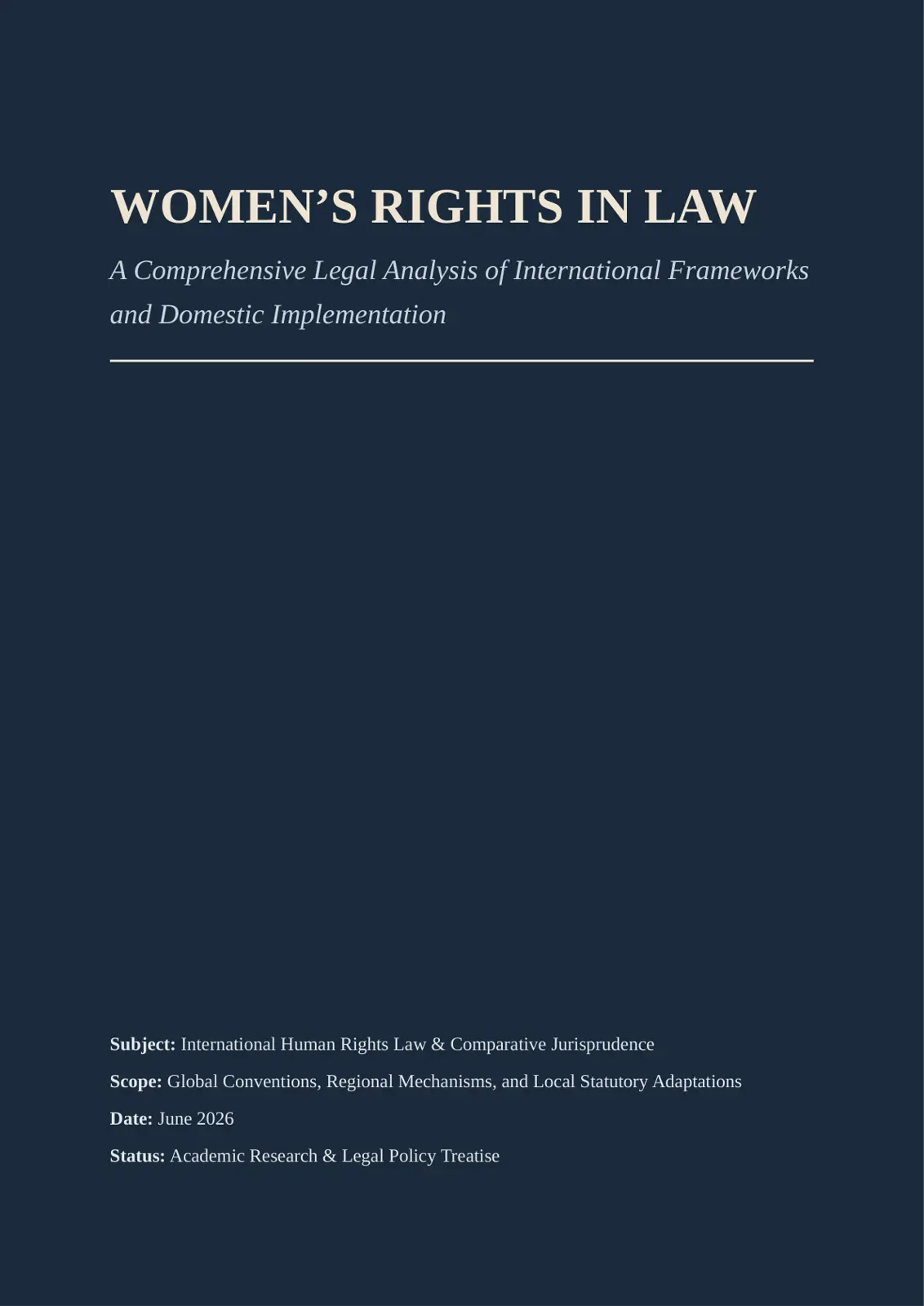 غلاف تقرير Women's Rights in Law: A Comprehensive Legal Analysis of International Frameworks and Domestic Implementation