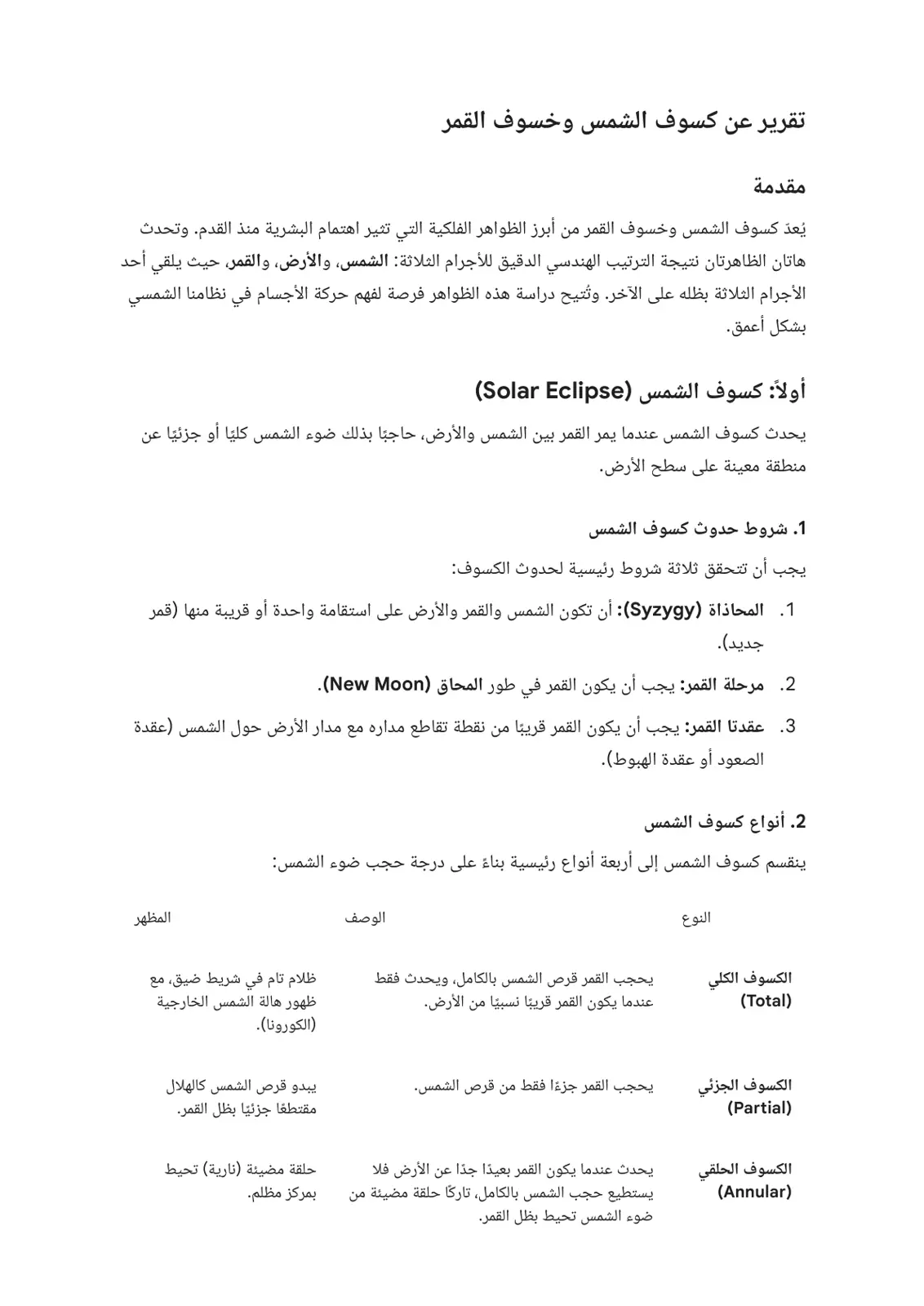 غلاف تقرير تقرير عن كسوف الشمس وخسوف القمر