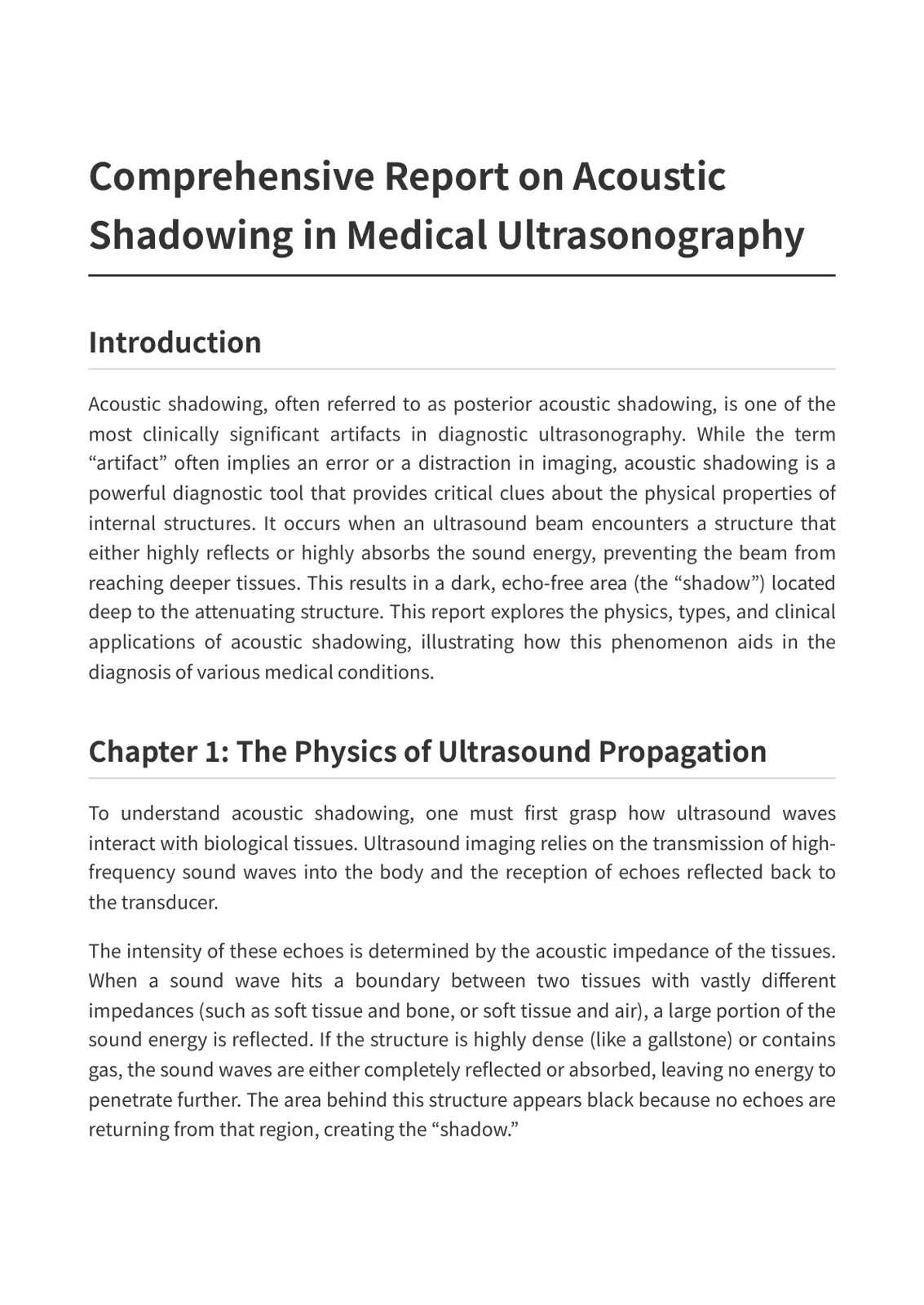 غلاف تقرير Comprehensive Report on Acoustic Shadowing in Medical Ultrasonography