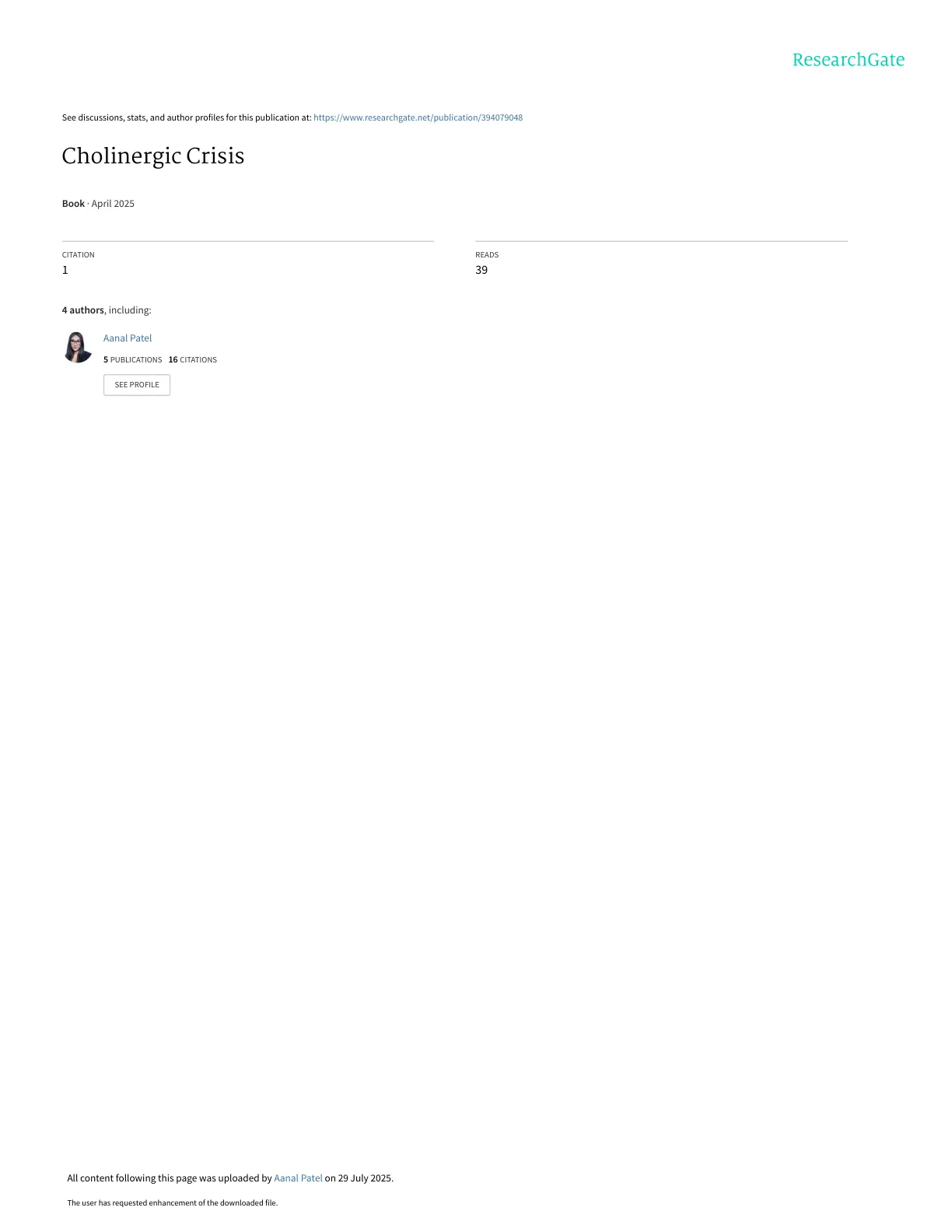 غلاف تقرير Cholinergic Crisis