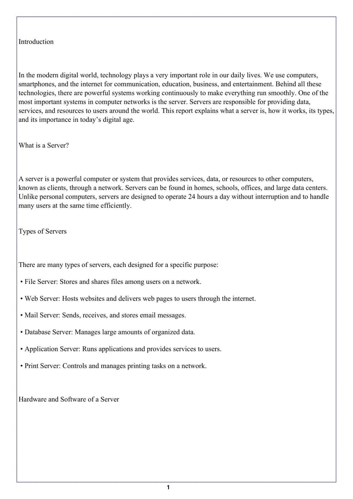 غلاف تقرير Introduction: Servers in Computer Networks