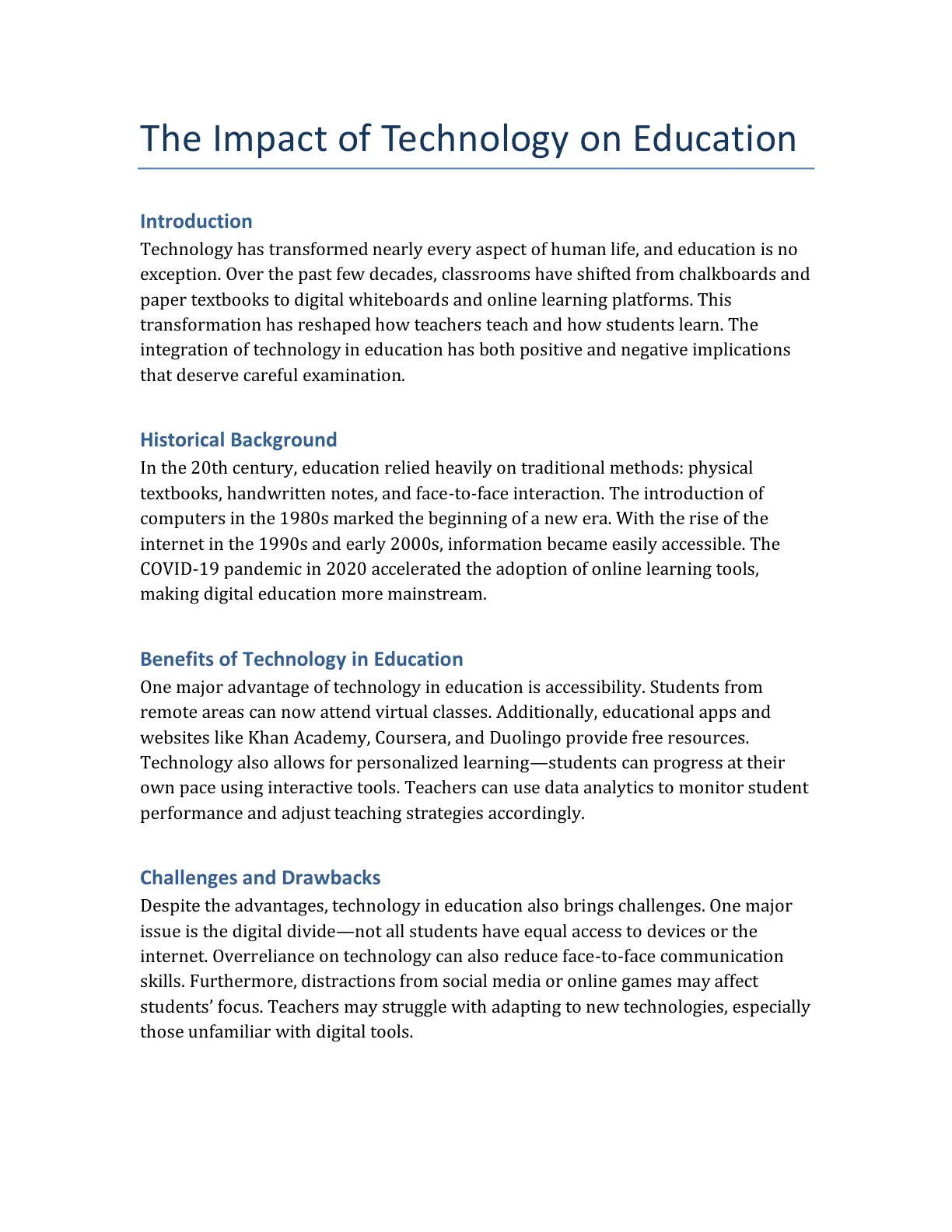 غلاف تقرير The Impact of Technology on Education