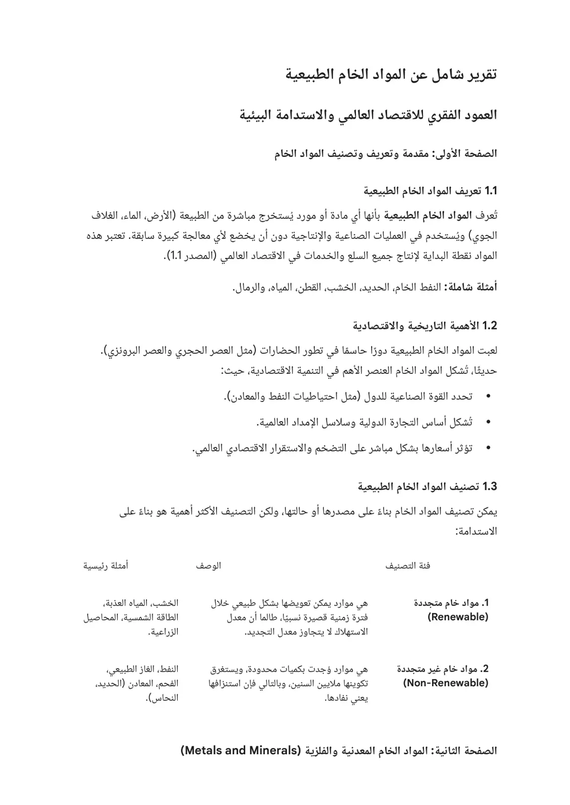 غلاف تقرير تقرير شامل عن المواد الخام الطبيعية