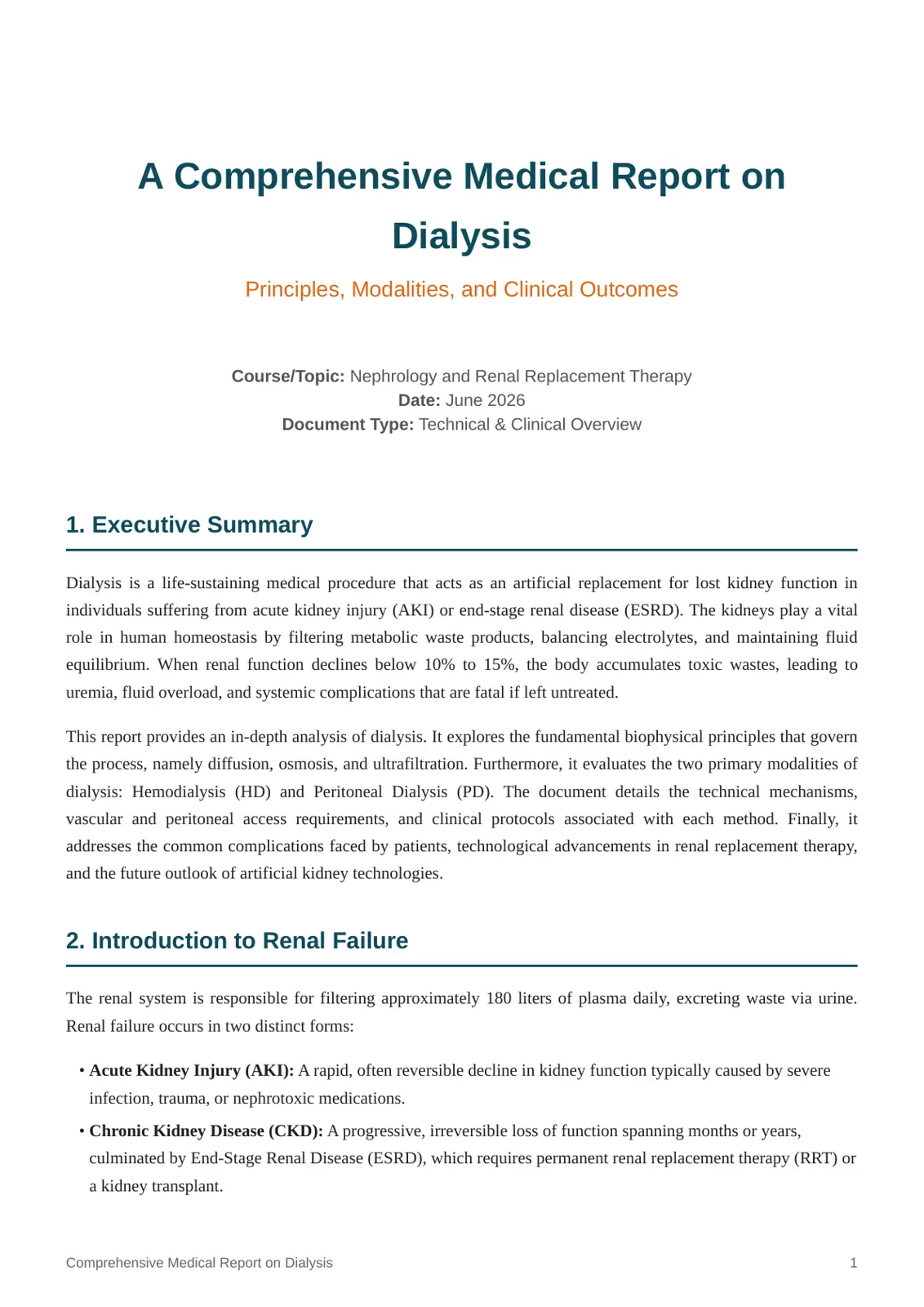 غلاف تقرير Comprehensive Medical Report on Dialysis