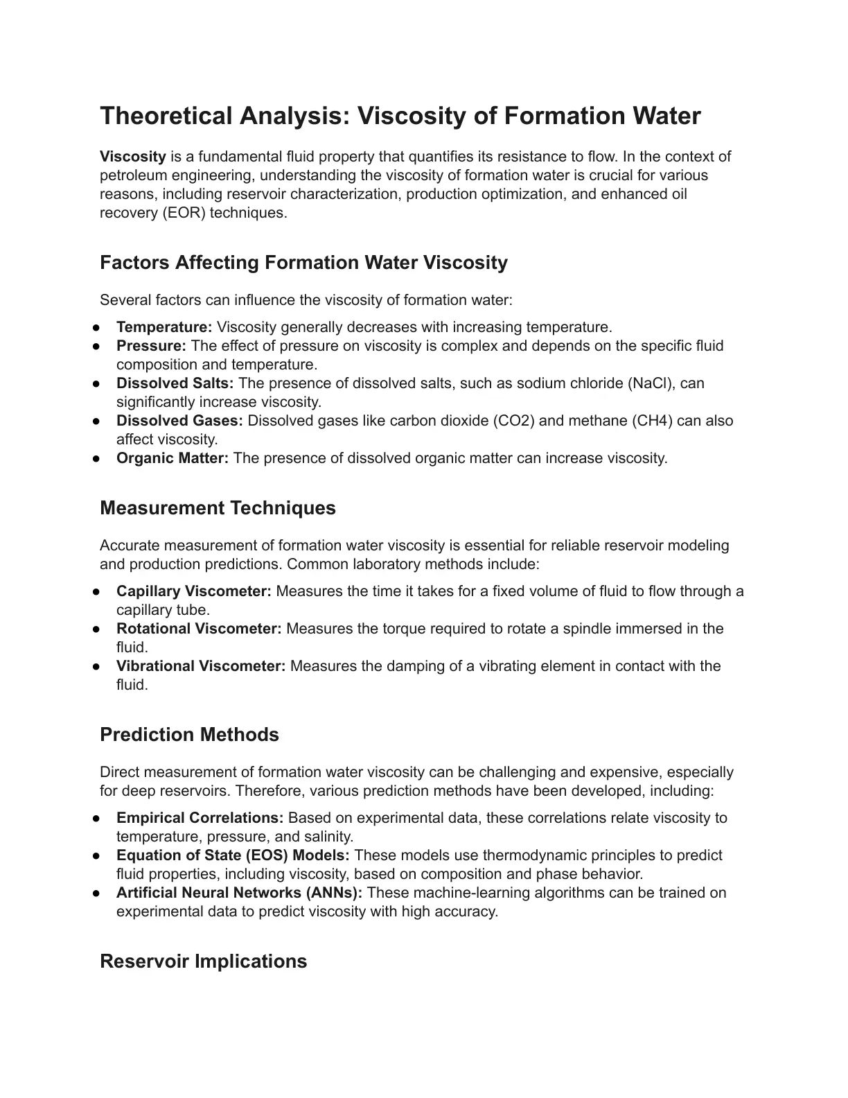 غلاف تقرير Theoretical Analysis: Viscosity of Formation Water