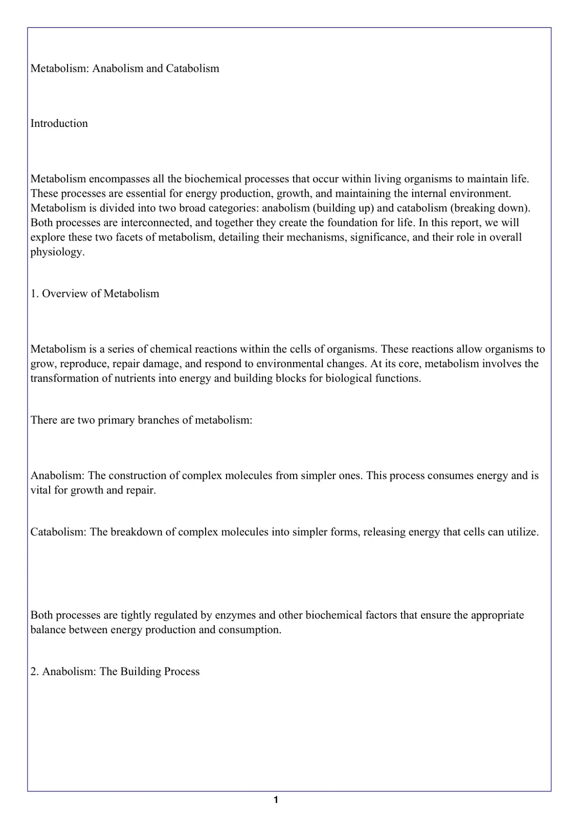 غلاف تقرير Metabolism: Anabolism and Catabolism