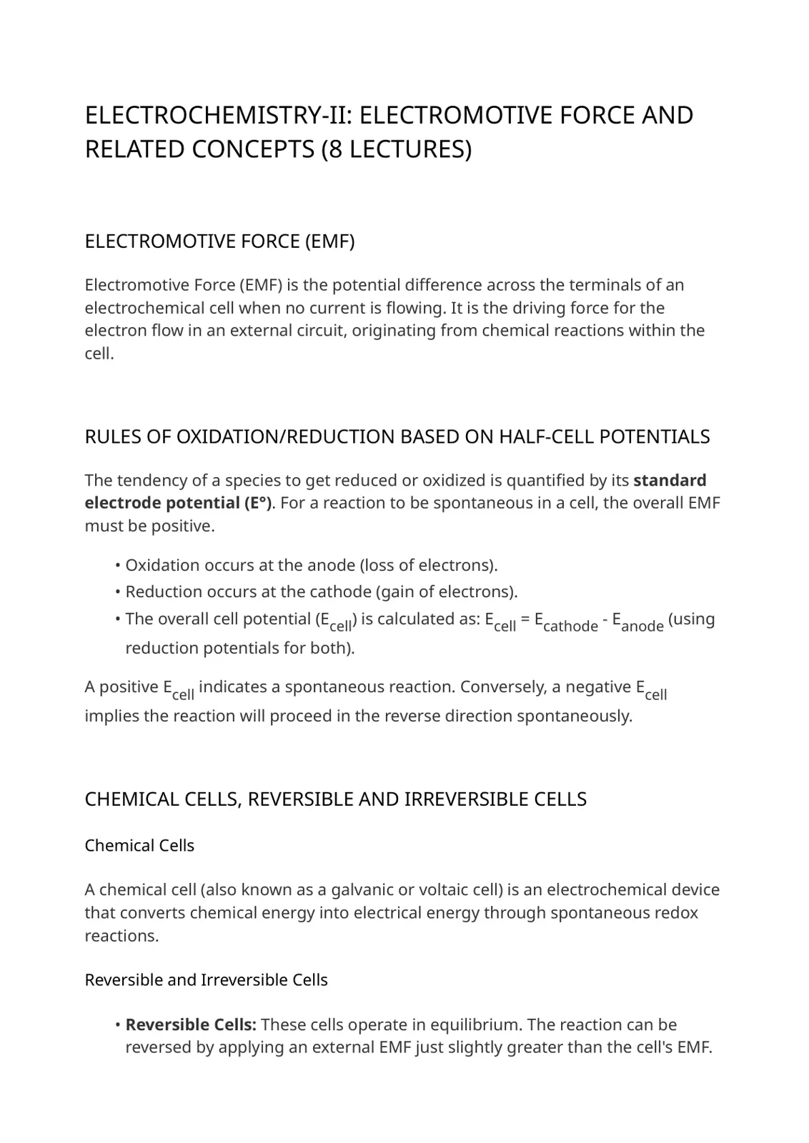 غلاف تقرير ELECTROCHEMISTRY-II: ELECTROMOTIVE FORCE AND RELATED CONCEPTS (8 LECTURES)